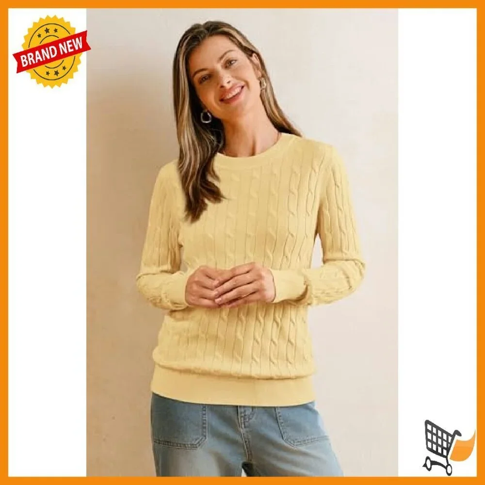 Wool Blend Cable Knit Pullover Sweater, Loose Fit Crew Neck